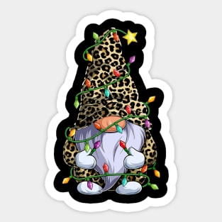 Cute Leopard Gnome Christmas Lights Xmas Gnome Lover Sticker